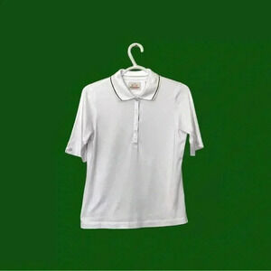 EP Pro bright white golf shirt w  colourful band under front buttons